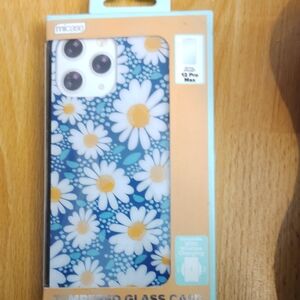 Unbranded Floral Daisy Tempered Glass Case for iPhone 14 Pro Max - Blue